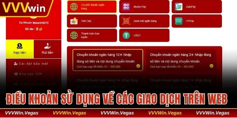 Điều khoản về lệnh giao dịch trên website